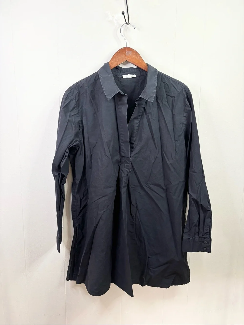 Eileen Fisher black popover tunic blouse 100% organic cotton size L